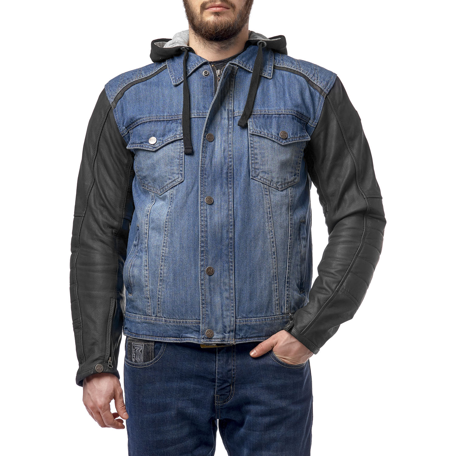 Куртка джинсовая с кожаными рукавами Groot синий/черный, S
