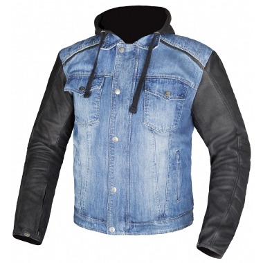 Куртка джинсовая с кожаными рукавами Groot синий/черный, S