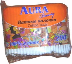 Ватные палочки 200шт, AURA, полиэтиленовый пакет, 2883