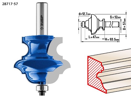 ЗУБР 57 x 47.6 мм, хвостовик 12 мм, фреза кромочная фигурная №6, Профессионал (28717-57)