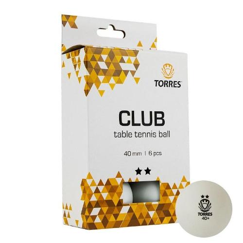 Мяч для настольного тенниса TORRES Club 2x,6шт/уп,белый,TT21014