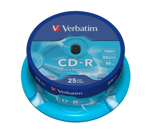 Носители информации CD-R, 52x, Verbatim Extra Protection, Cake/25, 43432