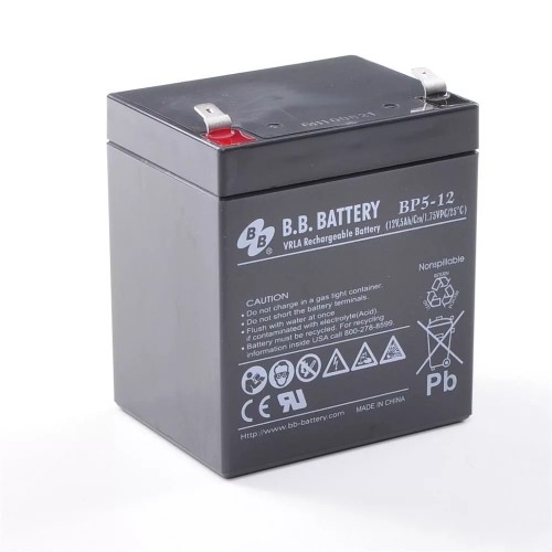 Батарея B.B. Battery серия BP, BP5-12, напряжение 12В, емкость 5Ач (разряд 20 часов), макс. ток разряда (5 сек.) 75А, макс. ток заряда 1.5A, свинцово-кислотная типа AGM, клеммы T2, ДxШxВ 90x70x106м... Батарея B.B. Battery серия BP, BP5-12, напряжение 12В, емкость 5Ач (разряд 20 часов), макс. ток разряда (5 сек.) 75А, макс. ток заряда 1.5A, свинцово-кислотная типа AGM, клеммы T2, ДxШxВ 90x70x106м...