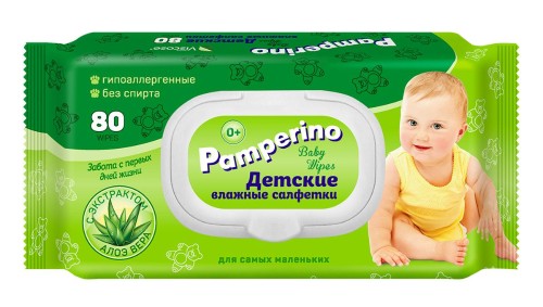 Салфетки влажные PAMPERINO ДЕТСКИЕ 80шт в упаковке с клапаном