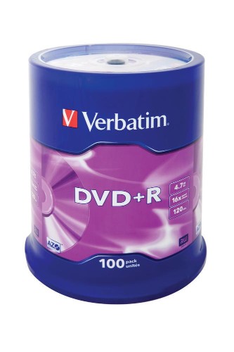 Носители информации DVD+R, 16x, Verbatim Azo Matt Silver, Cake/100, 43551