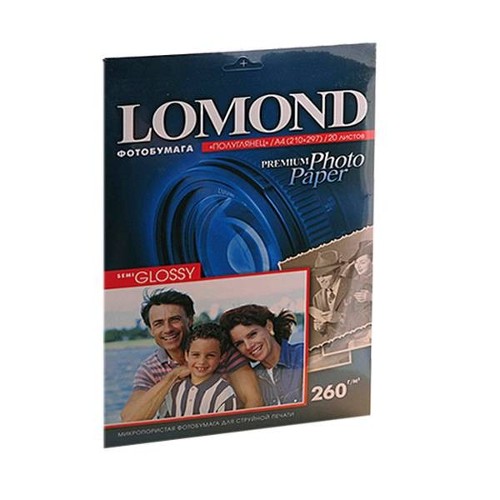 Фотобумага LOMOND Односторонняя Высококачественная Полуглянцевая, 260г/м2, A4(21X29,7см) 20л.