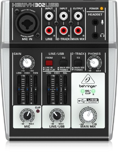 Микшерный пульт Behringer 302USB, 3 канала, USB, Main L/R- RCA