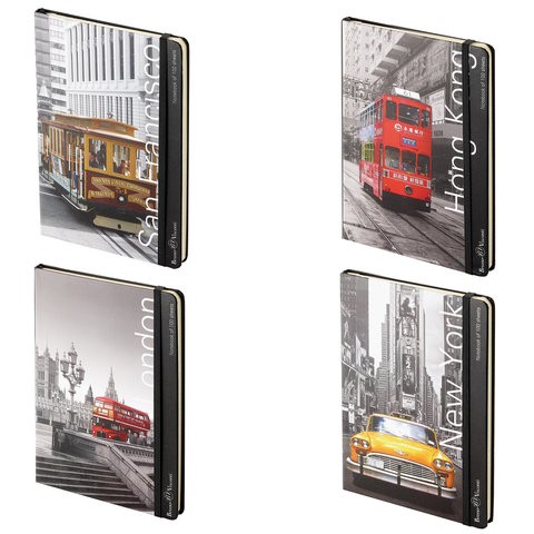 Бизнес-блокнот А5 (145х210 мм), 100 л., твердая обложка картонная, на резинке, карман, BRUNO VISCONTI, &quot;Города&quot;, 3-477/02