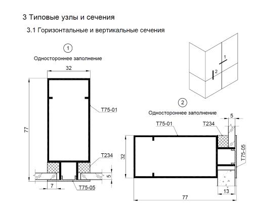 Офисная перегородка Т75 в комплекте