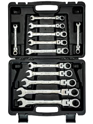 Ключи комбинированные со встроенной трещоткой и шарниром 8-22мм, KINGQUEEN, 12PC202-SH