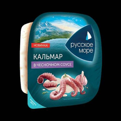 Салат из кальмаров вареных(кусочки) в чесночном соусе  "Русское море" 150г 1/6
