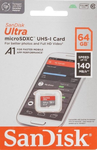 Флеш карта microSD 64GB SanDisk microSDXC Class 10 Ultra UHS-I U1 A1 140MB/s