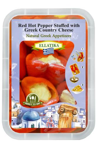 Красный острый перец фарш. сыром, в подсолнечном масле, ELLATIKA, пластиковый бокс 230 гр