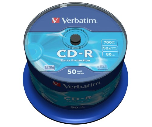 Носители информации CD-R, 52x, Verbatim Extra Protection, Cake/50, 43351