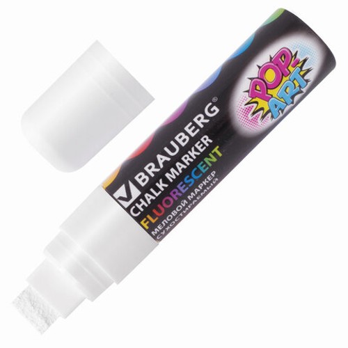 Меловой маркер  BRAUBERG "POP-ART". сухостираемый. для гладких поверхностей. 15 мм. БЕЛЫЙ