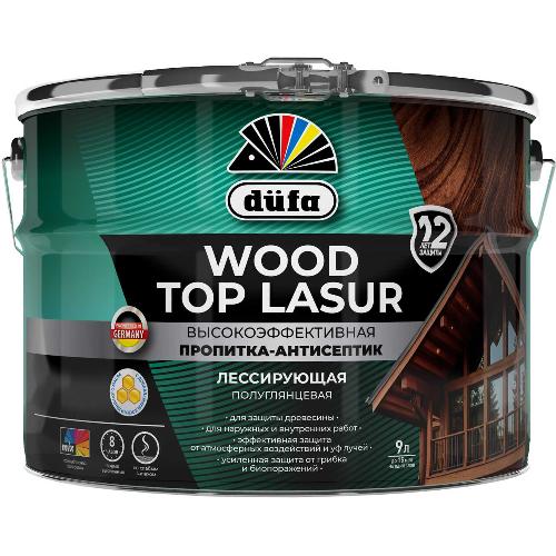 Dufa Wood Top Lasur пропитка-антисептик для защиты древесины, 12 бесцветный, полуглянцевый, 9 л