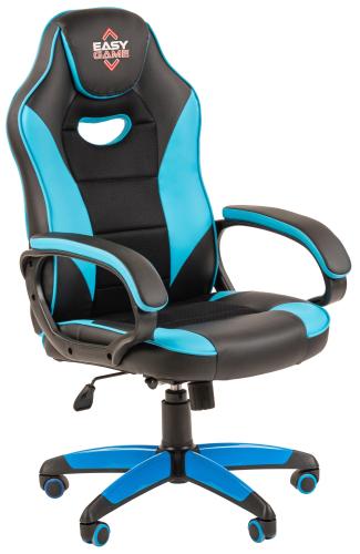 Кресло VT_EChair Easy Game-690 TPU кожзам черный/синий пластик