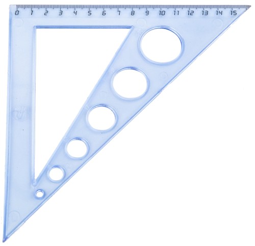 Треугольник 16см №1 School 45 градусов, с окружностями, прозрачный синий