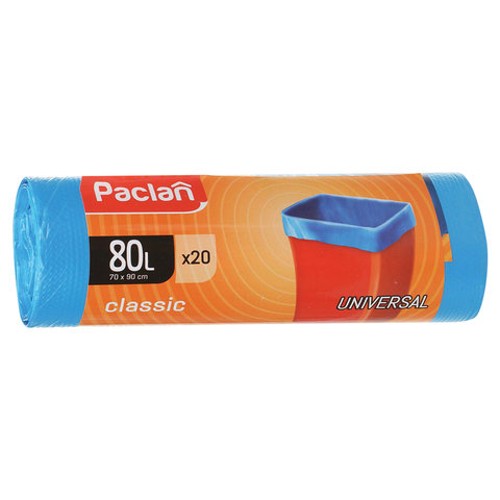 Мешки для мусора  80 л, синие, в рулоне 20 шт., ПНД, 12 мкм, 70х90 см, PACLAN &quot;Classic&quot;, 402054