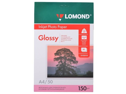 Фотобумага LOMOND Односторонняя Глянцевая, 150г/м2, A4 (21X29,7см ) 50л. для струйной печати.
