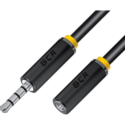 GCR Удлинитель для гарнитуры 0.5m jack 3,5mm/jack 3,5mm черный, желтая окантовка, 28AWG, M/F, GCR-53998 Greenconnect GCR-53998, 0.5 м