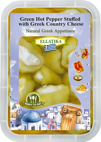 Зелёный острый перец на гриле фарш. сыром, в подсолнечном масле, ELLATIKA, пластиковый бокс 230 гр