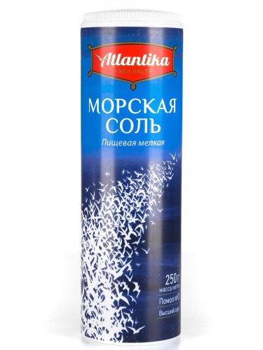 Соль Atlantika пищевая морская мелкая, пл.туба 250 г