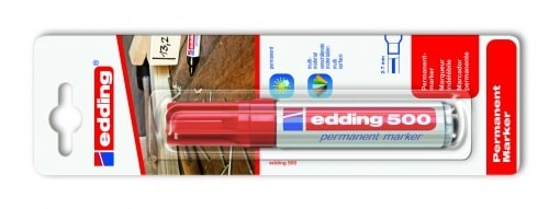 Перманентный маркер Edding E-500/1-B/2, красный, (толщина линии 2-7 мм),  блистер