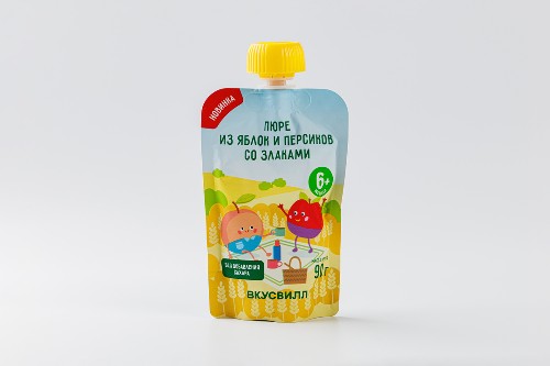 Пюре из яблок и персиков со злаками, 90 г