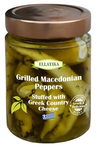 Перец македонский на гриле фаршированный греческим фермерским сыром, в подсолнечном масле, ELLATIKA, стеклянная банка 320 гр