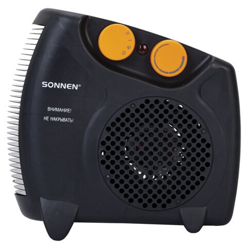 Обогреватель SONNEN FH06, 1000/2000 Вт, 2 режима нагрева, режим вентиляции, черный/оранжевый
