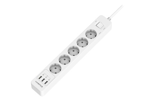 Сетевой фильтр HARPER UCH-510 White 5р/10м/4кВт/3хUSB 2.4A/220-250V 50Hz