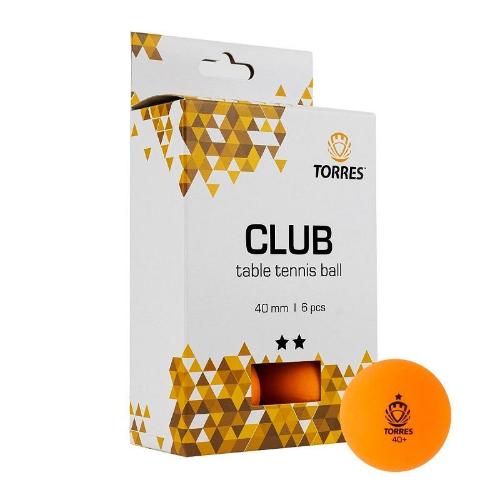 Мяч для настольного тенниса TORRES Club 2x,6шт/уп,оранжевый,TT21013