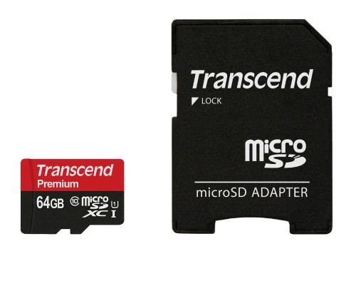 Карта памяти Transcend Premium microSDXC 64Gb UHS-I Cl10 +ад, TS64GUSDU1