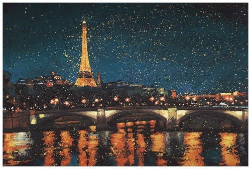 Картина Paris Nights Blue, 90х60 см, рама жемчуг с серебром