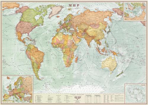 Настенная карта Мир политическая. Мир Экодизайн 2,02х1,43 м,КН95