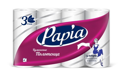 Полотенца бумажные Papia 3 сл. 4рул/уп