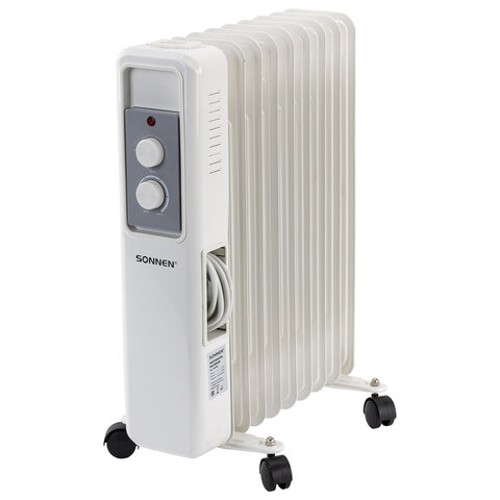 Обогреватель масляный SONNEN DFS-9E, 9 секций, 2000 Вт, 3 режима, механическое управление, белый