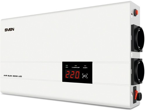 Стабилизатор SVEN AVR SLIM-2000 LCD, релейный, 1200вт, 2000Ва, 140-260в, функция «пауза», 1 евророзетка, 2.9 кг. SVEN AVR SLIM-2000 LCD Стабилизатор SVEN AVR SLIM-2000 LCD, релейный, 1200вт, 2000Ва, 140-260в, функция «пауза», 1 евророзетка, 2.9 кг. SVEN AVR SLIM-2000 LCD