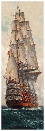 Картина Парусник III, 30х90 см, рама жемчуг с серебром