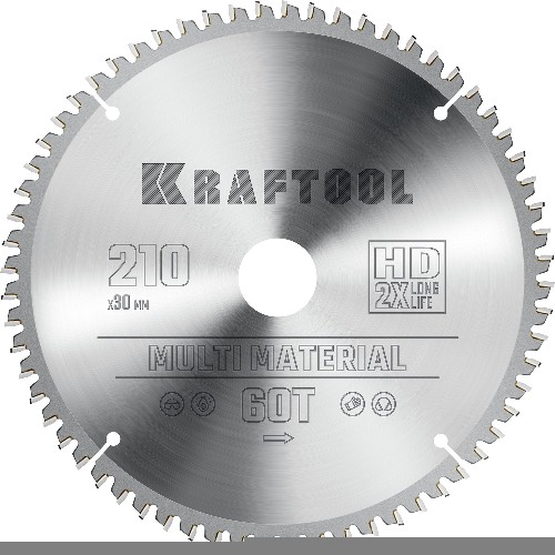 KRAFTOOL Multi Material, 210 х 30 мм, 64Т, пильный диск по алюминию (36953-210-30)