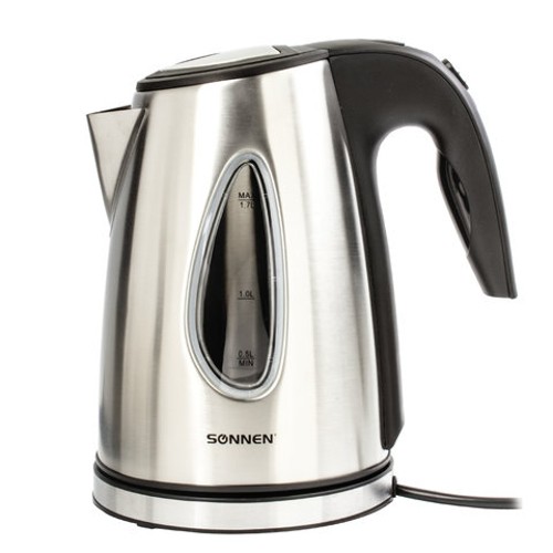 Чайник электрический SONNEN KT-1721, 1,7 л, 2200 Вт, закрытый нагревательный элемент, нержавеющая сталь, черный, подсветка