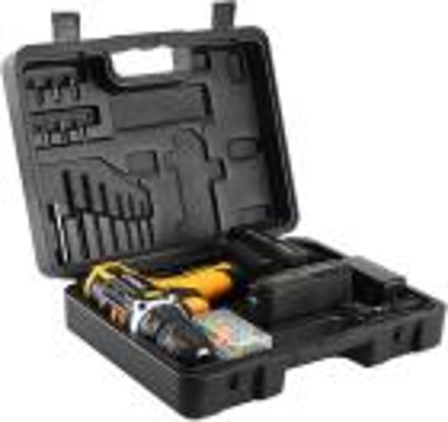 Дрель и шуруповерт Deko Banger 20V ONE + в кейсе + набор 63 инструмента для дома, 20В, 2х1.5Ач, черно-желтый