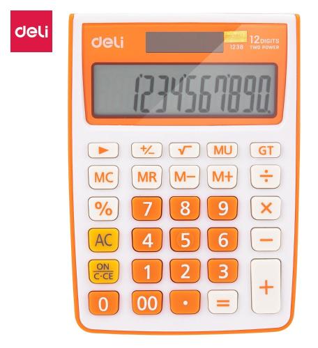 Калькулятор настольный КОМП. Deli E1238, 12-р, дв.пит., 145x105мм,оранжевый