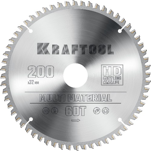 KRAFTOOL Multi Material, 200 х 32 мм, 60Т, пильный диск по алюминию (36953-200-32)