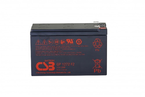 Батарея CSB серия GP, GP1272 (12V28W) , напряжение 12В, емкость 7Ач (разряд 20 часов), емкость 28 Вт/Эл при 15-мин. разряде до U кон. - 1.67 В/Эл при 25 °С, макс. ток разряда (5 сек.) 100А, ток кор...