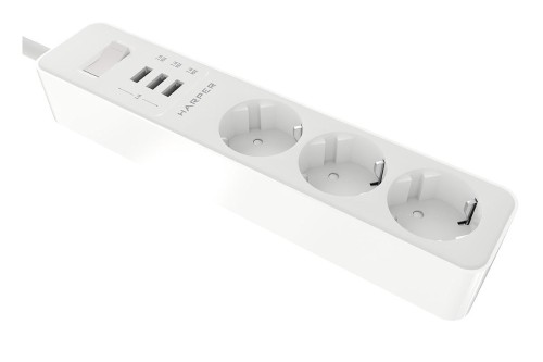 Сетевой фильтр HARPER UCH-315 White 3xUSB/3р/1.5м/3680W/16A/220-240V/50Hz