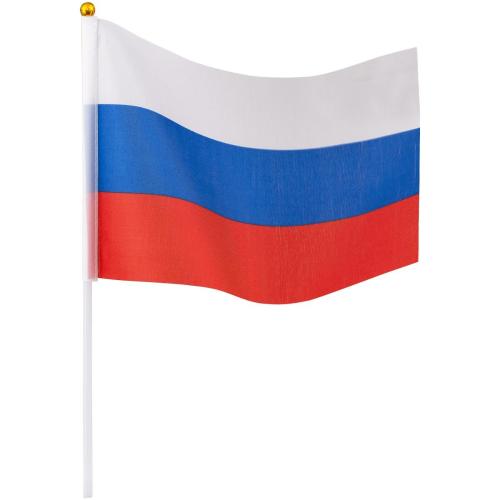 Флаг России 30х45см 12шт/уп пластик.флагшток,  искусств.шелк МС-3787