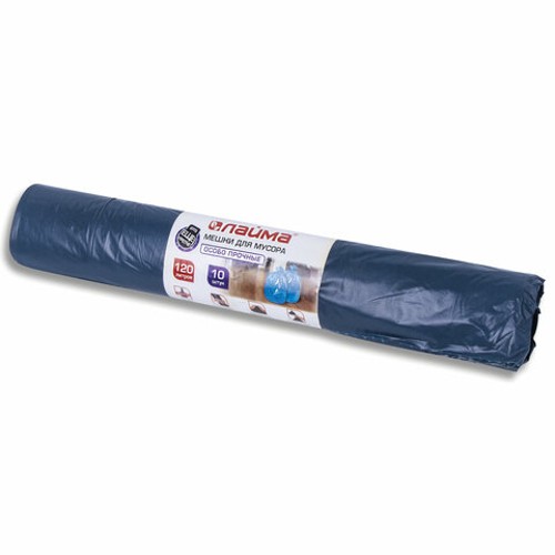 Мешки для мусора 120 л, синие, в рулоне 10 шт., особо прочные, ПВД 40 мкм, 70х110 см, LAIMA
