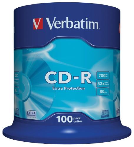 Носители информации CD-R, 52x, Verbatim Extra Protection, Cake/100, 43411